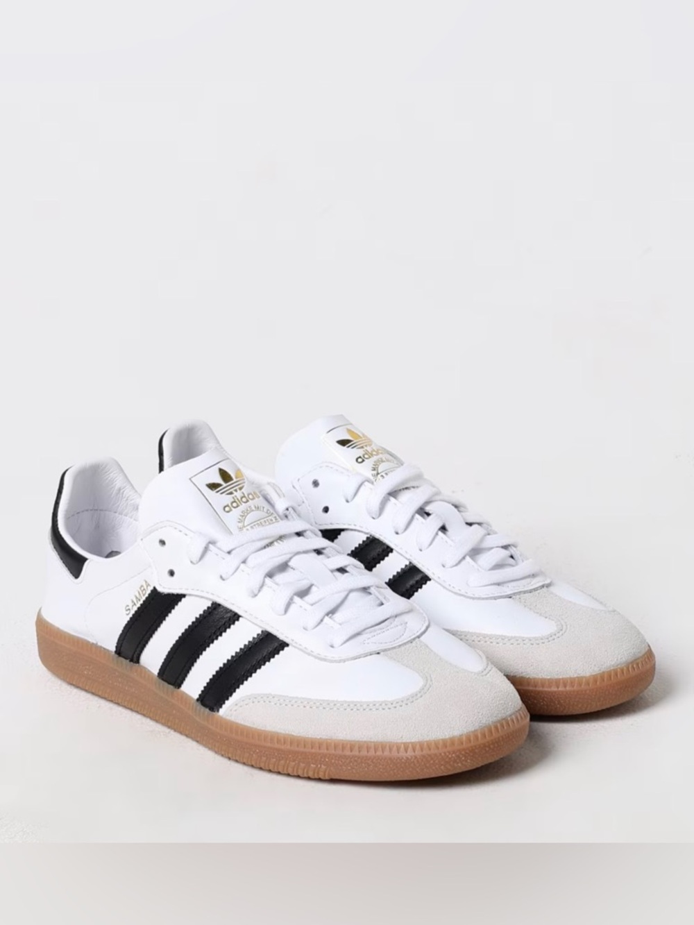 NWT Adidas Samba Leather Sneakers in White/Black with Gum Sole